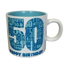 Hallmark Stoneware Happy 50th Birthday Coffee Mug Cup Blue Teal White Bi... - $8.99