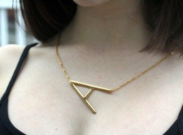 Large Letter Necklace Sideways Initial Gold Dipped SS Alphabet Personalized - £7.83 GBP