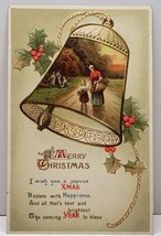 Merry Christmas Gold Gilded Picturesque Bell German Postcard G13 - $3.95