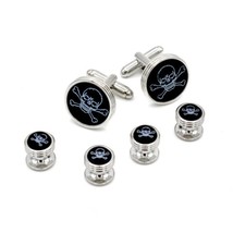 Engraved Skull and Crossbones Tuxedo Cufflinks and Studs - $108.90