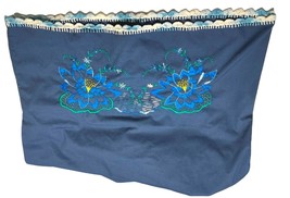 Embroidered Pillow Case Lotus Flower Blue Vintage Crochet Edge 34 x 19 Inch - $21.89