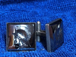 Vintage Cufflinks Hematite Roman Soldier Intaglio marked 975 possibly st... - $44.99