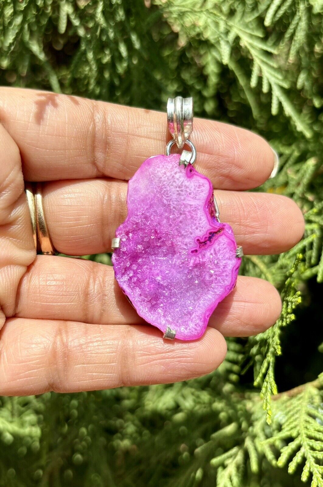 925 chapado en plata de ley, colgante de piedra de ágata geoda druzy ros... - $12.13