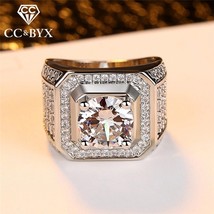 CC Rings For Men Luxurious Jewelry Bridegroom Wedding Engagement Silver-Plated C - £8.29 GBP