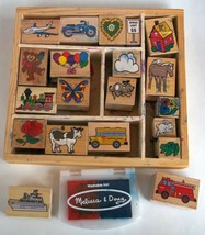Melissa &amp; Doug Washable Ink Wood Dovetail Box 20 Stamps Transportation  Animals - £7.88 GBP