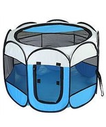 Dog Play Pen Foldable With Removable Zipper Top And Waterproof - Blue - €28,07 EUR