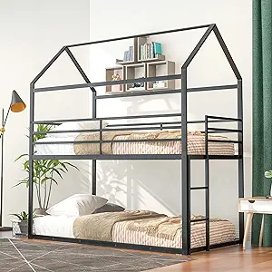 Merax Metal House Bunk Bed Twin Over Twin Montessori Bunk Beds with Ladd... - $463.99