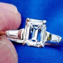Earth mined Diamond Emerald Cut Deco Engagement Ring 14k Gold Vintage Solitaire - $10,537.71 CAD