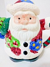 Christmas Santa Claus Teapot 5 1/2&quot; Tall x 6&quot; Painted Patchwork Quilt Style - £13.17 GBP