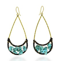 Native Chic Blue Turquoise on Cotton Stand Basket Dangle Earrings - £7.73 GBP