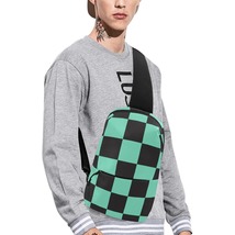 Demon Anime Checkered Black Green Crossbody Chest Bag - £25.50 GBP