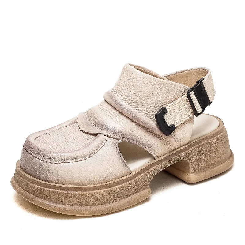 Handmade Retro Summer Shoes Women Platform Sandals Fashion Genuine Leath... - $97.19