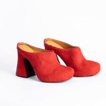 Italy&#39;s Latest High-Heeled Leather Horsehair Slippers For Women Mule Track Thick - £125.34 GBP