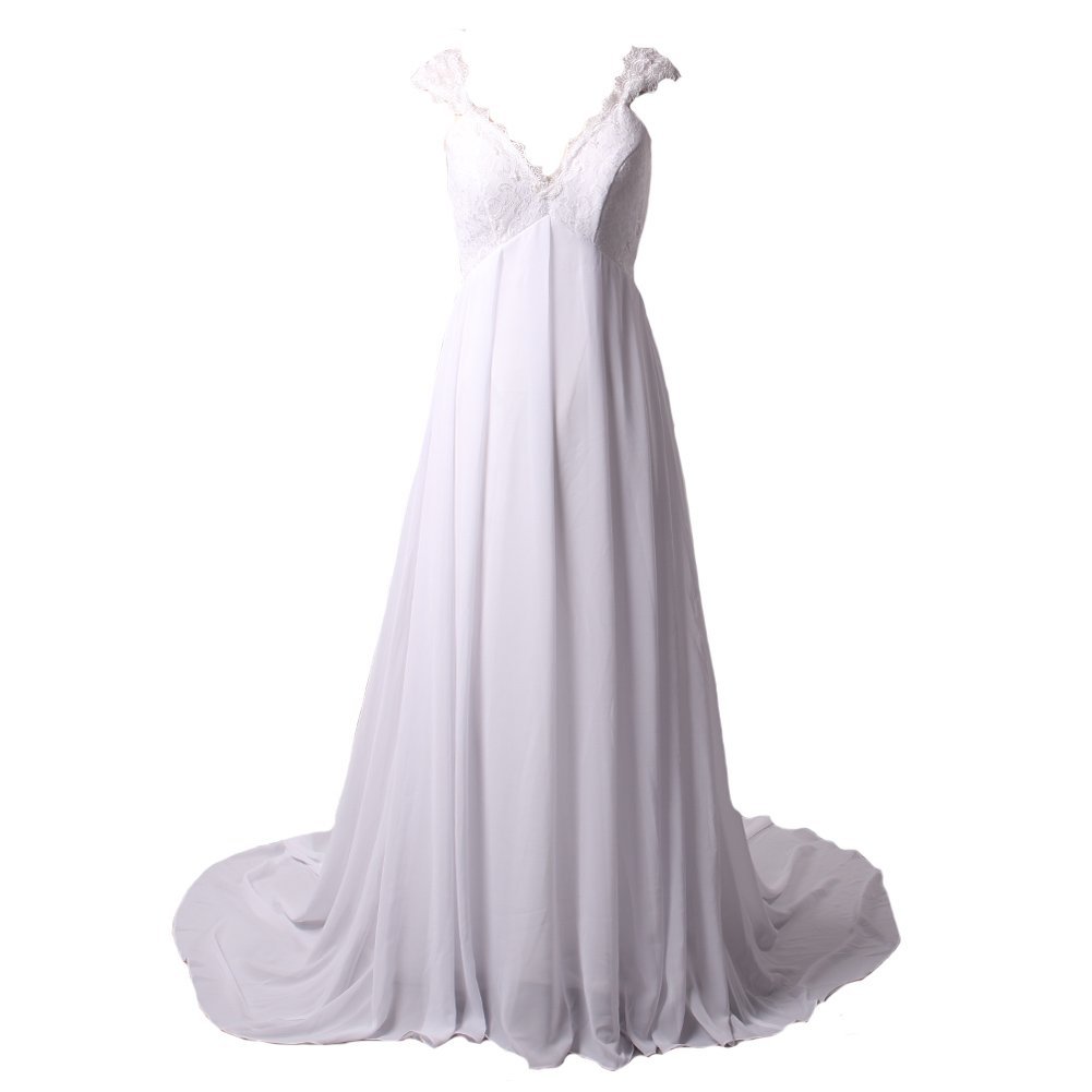 Kivary Women's Lace and Chiffon White Sheer Corset Beach Wedding Dresses US 16W