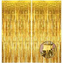 Gold Foil Fringe Curtains 3.2Ft X 9.8Ft (Value Pack Of 2) Suitable For Bachelore - £9.63 GBP