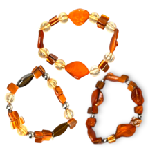 New Orange Beaded Stretch Bracelets Set of 3 Chunky Beads Stylish &amp; Comf... - €3,90 EUR