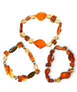 New Orange Beaded Stretch Bracelets Set of 3 Chunky Beads Stylish &amp; Comf... - €3,88 EUR