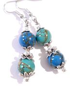 Blue green Azurite silve earrings Victorian earrings Boho earrings Bohem... - $47.88 CAD