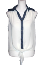 Pearl Women&#39;s Sleeveless Collar Shirt Size Medium M Denim White Sheer To... - £14.22 GBP