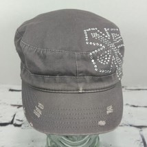 Cabbie Urban Gray Hat Adjustable Rhinestone Cross Distressed  - $14.84