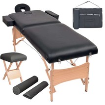 vidaXL Folding Massage Table & Stool Set, Black, 2-Zone Adjustable, Compact - $564.16 CAD