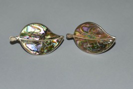 Vtg Mex Taxco Sterling Silver Signed CCC Abalone Shell Leaf Screwback earrings - £27.92 GBP