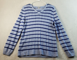 Talbots Sweater Womens Large Purple Blue Striped 100% Cotton V Neck Long... - £13.34 GBP