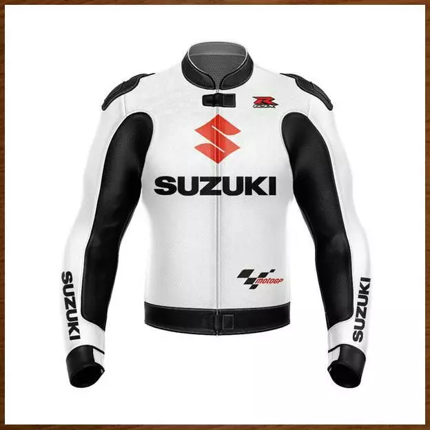  Men,s Suzuki GSXR White Cowhide Leather Motorcycle Jacket With CE-APROV... - £107.47 GBP