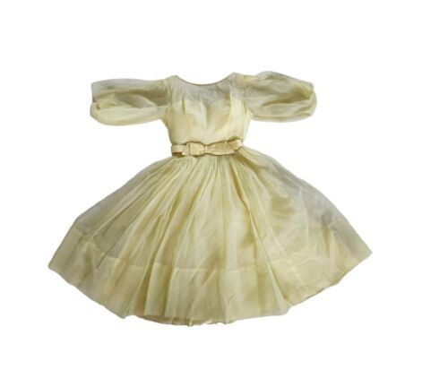 Primary image for Vintage 50s Yellow Organza Prom Easter Fit Flare Midi Cocktail Dress W22"