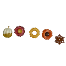Fall Daisy Leaf &amp; Pumpkin Cupcake Desert Decoration Topper Rings Set of 5 - £7.22 GBP
