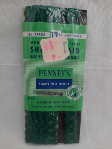 Primary image for VTG Penney's Shell Braid Emerald Green & Metallic Gold Cotton Lurex 2.5 Yds NIP