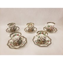 Coalport Indian Tree Multicolor Scalloped Edge Demi Cup and Saucer Set of 5 - £93.47 GBP