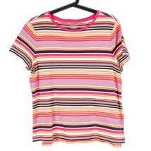 Westbound Petites TShirt PL Womens Striped Short Sleeve Pink Orange White Cotton - £12.37 GBP