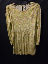 BP Dress Ladies Green Flower Sz S Mini Long Sleeve Gathered Waist Cottagecore - £8.78 GBP