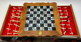 VTG Carved Chinese Chess Set Carved Dragon Phoenix Inlaid Board Portable  - £147.12 GBP