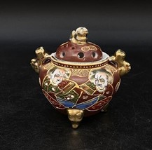 Japanese Satsuma Moriage Incense Burner Small Porcelain Jar The Golden Pagoda - £23.12 GBP