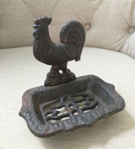 Cast Iron Rooster Soap Dish Sponge Business Card Holder Farmhouse Kitche... - $21.47