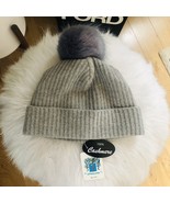 Portolano Cashmere &amp; Faux Fur Pompom Beanie Hat, Gray, One Size, Luxurio... - $95.72 CAD
