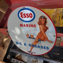 Vintage 1943 Esso Marine Oil And Greases Porcelain Gas &amp; Oil Pump Sign - £98.20 GBP