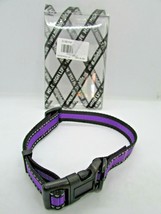 Dog Collar Safety Reflective Mile High Life 3M Stripe Nylon Band Purple Blk Med - $5.92