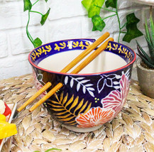 Ebros Pack Of 2 Leaves &amp; Flowers Ramen Noodles Soup Bowl W/ Bamboo Chops... - £24.31 GBP