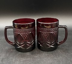 Ruby Red Glass Coffee Mugs Cristal D&#39;arques Durand France Luminarc LOT 2 - £15.63 GBP