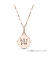 Initial Letter &quot;W&quot; CZ Crystal 14k Rose Gold 15mmx9mm Round Disc Necklace... - $157.58 CAD+