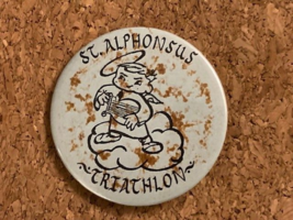Vintage St Alphonsus Triathlon Collectible Pinback Pin 2.25&quot; - £4.97 GBP