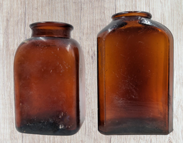  Two Antique American Brown Amber Glass Snuff Jars Age Early 1900&#39;s - £13.57 GBP