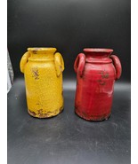 Old World Distressed  Red and Yellow  Pottery  Vase 8.5 x 5 - $27.05 CAD