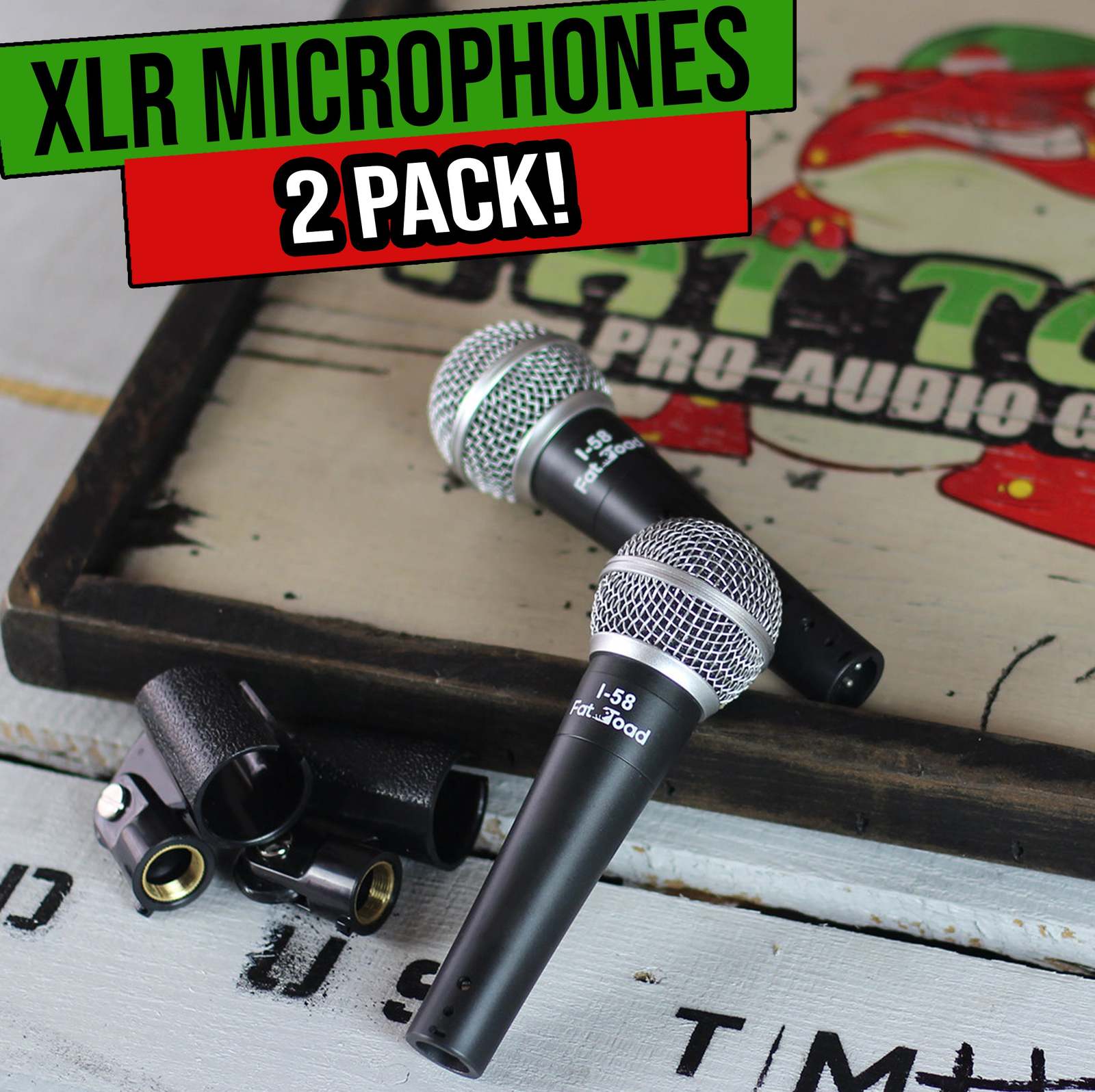 Dynamic Vocal Microphones (2 Pack) with Clips FAT TOAD | Singing Wired Microphon