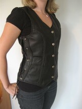 Leather Vest Women Jacket Motorcycle Size Biker Club Womens Gun Pockets Black 15 - $32.74+