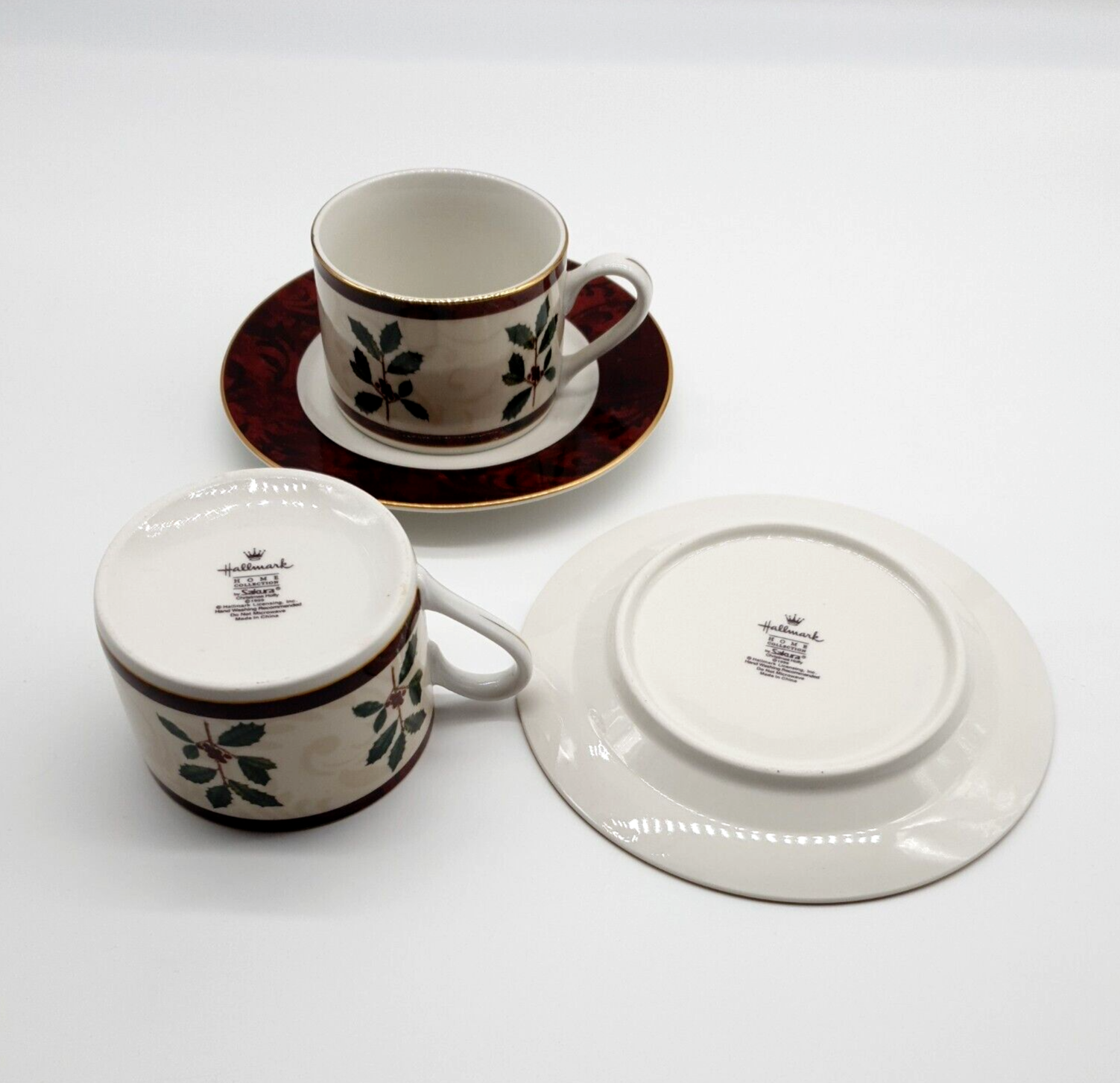 Hallmark Home Collection 1999 Chirstmas Holly Coffee Cups and Saucers (Set of 2) - $29.70