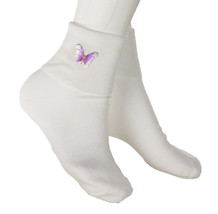 Lilac Butterfly Bobby Socks -w Embroidered Appliques - Womens Novelty Socks 9-11 - £9.55 GBP